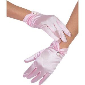 Women's Evening Pink-Satin Short Lace Gloves Wrist Wedding Bridal Party
